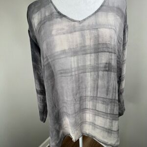 Eileen Fisher Sheer Silk Top Gray S Minimalist Quiet Luxury Layering